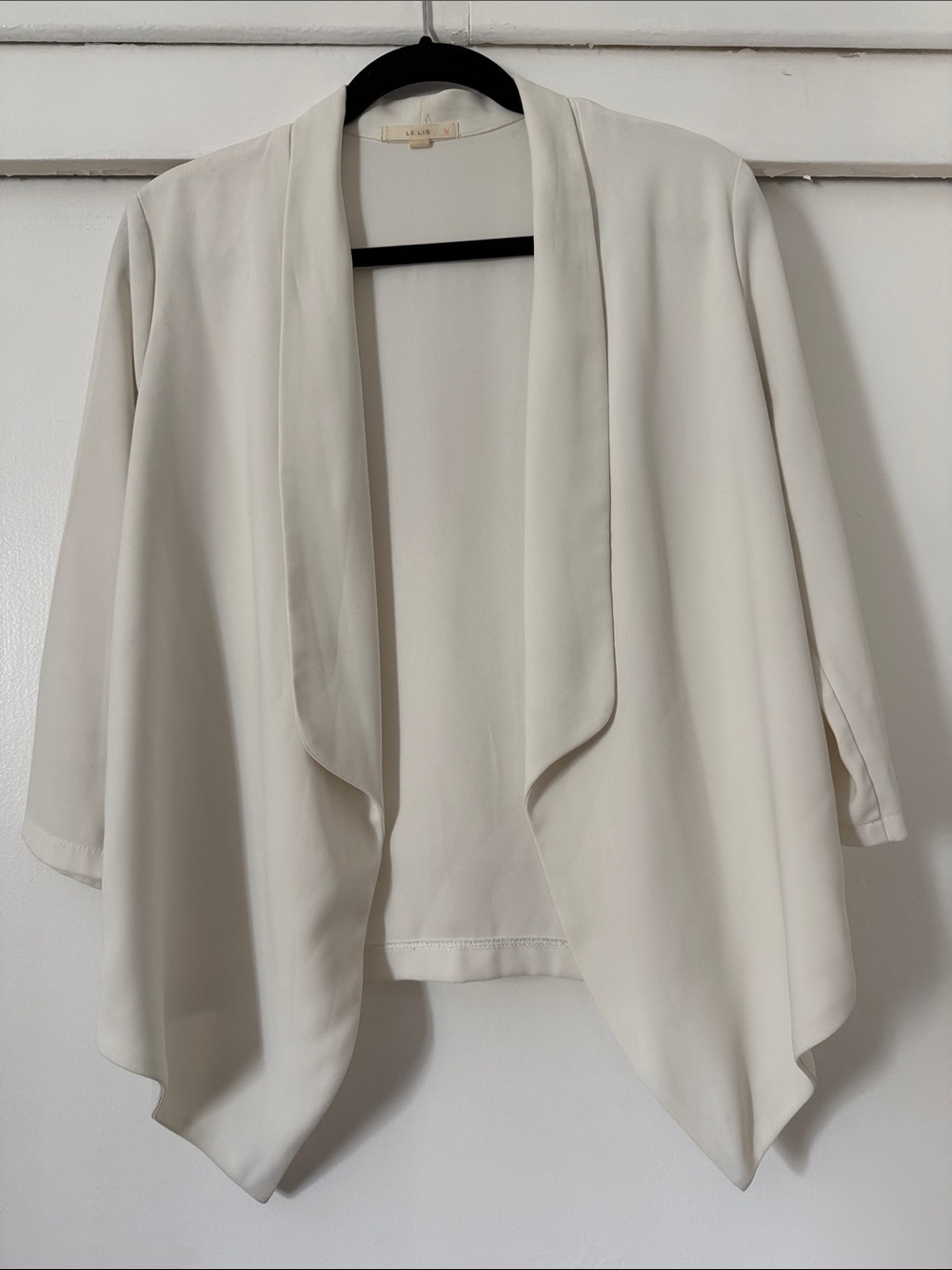 Le Lis White Draped Open-Front Blazer 3/4 Sleeve Small